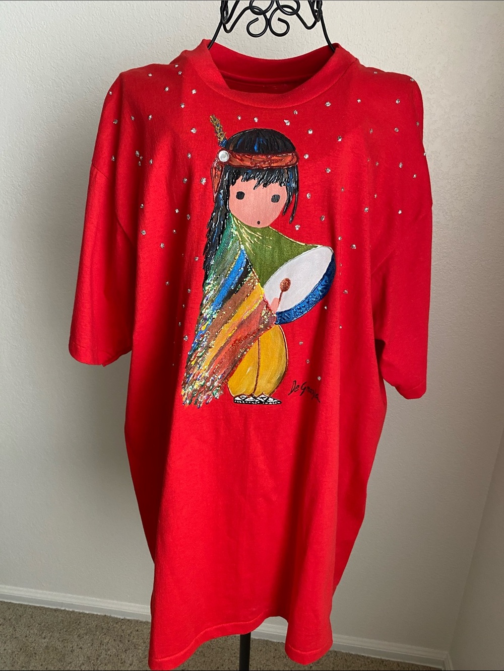 Red Susy DeGrazia Graphic Tee with Colorful Artist Print